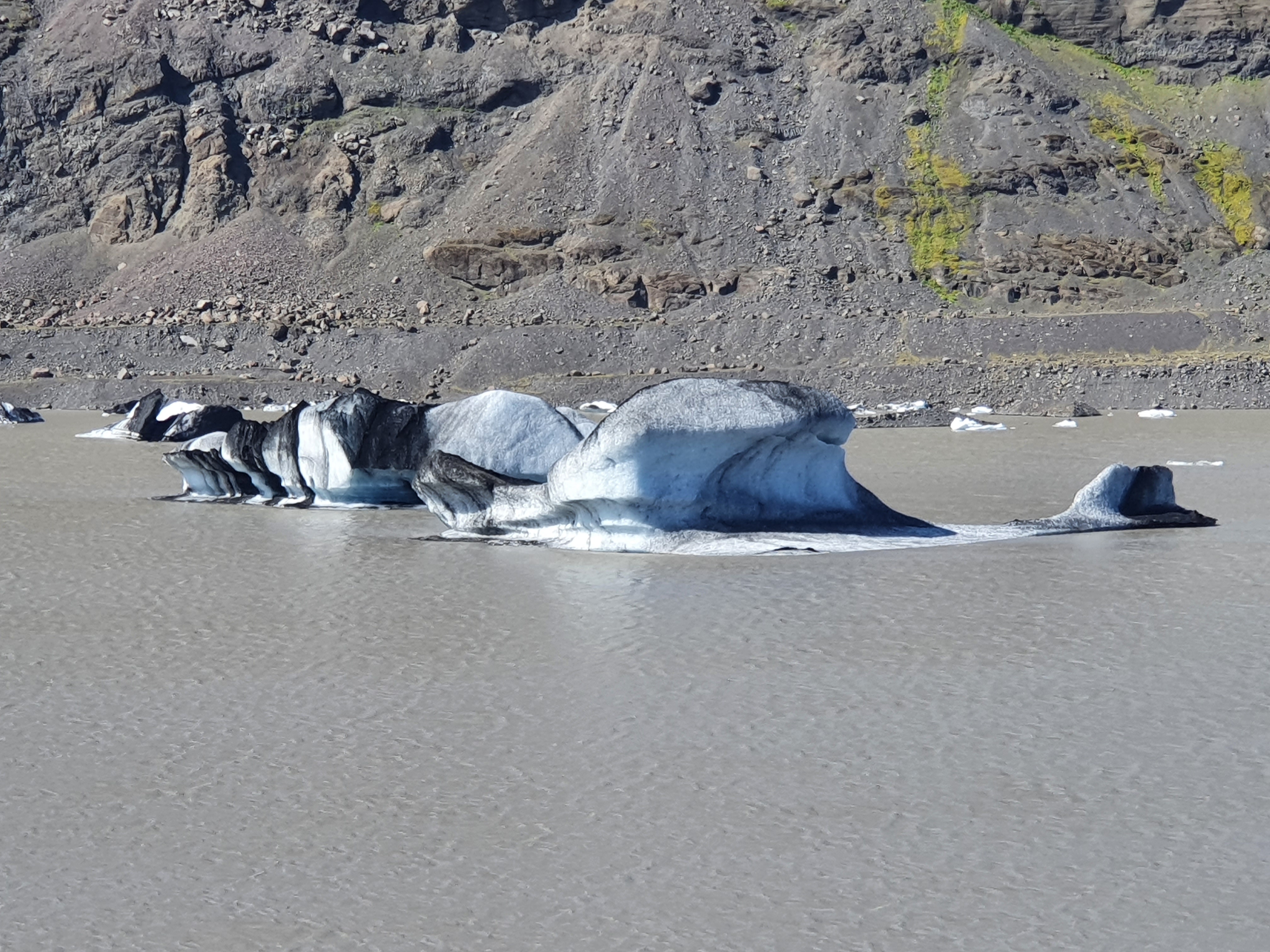 Gletschersee des Solheimajökull mit Eisbergen